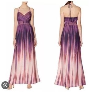 606-THE LIMITED Purple and Neon Coral Maxi Dress